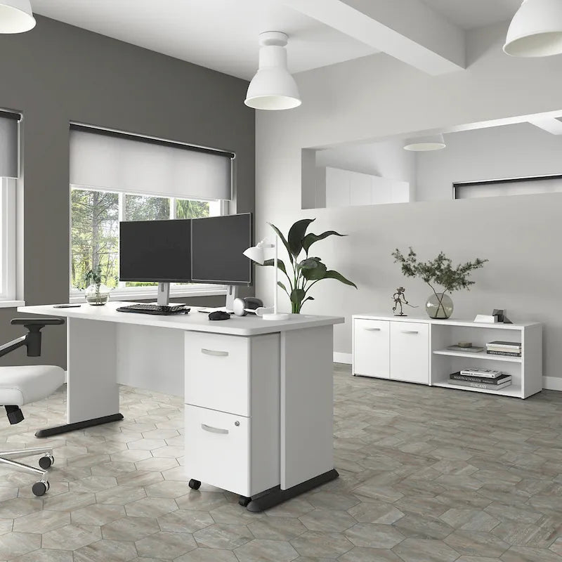 Bureau informatique individuel de 72 W – Gris platine / Blanc / Gris tempête