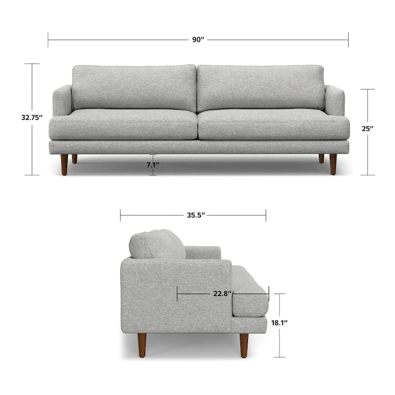 Canapé 2 places moderne du milieu du siècle, gris brume / gris anthracite / brun caramel / sienne