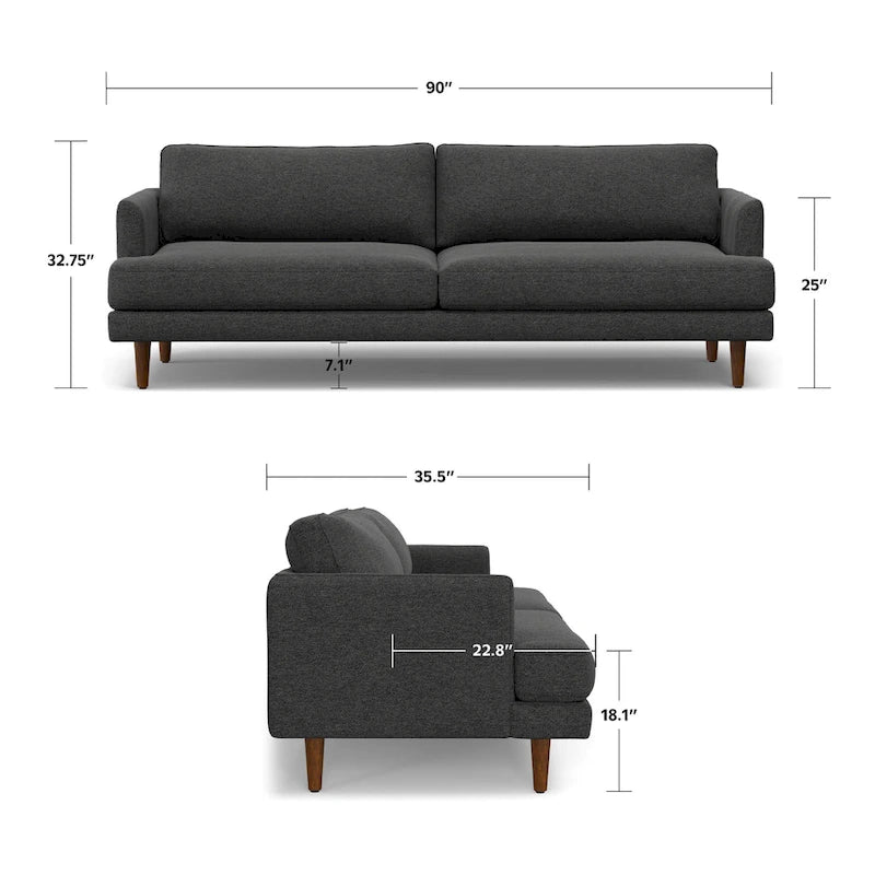Canapé 2 places moderne du milieu du siècle, gris brume / gris anthracite / brun caramel / sienne