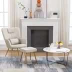 Fauteuil à oreilles en similicuir marron/gris/beige avec repose-pieds, 1 place