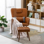 Fauteuil à oreilles en similicuir marron/gris/beige avec repose-pieds, 1 place