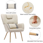 Fauteuil à oreilles en similicuir marron/gris/beige avec repose-pieds, 1 place