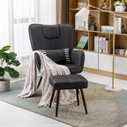 Fauteuil à oreilles en similicuir marron/gris/beige avec repose-pieds, 1 place