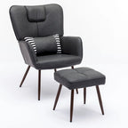 Fauteuil à oreilles en similicuir marron/gris/beige avec repose-pieds, 1 place