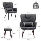 Fauteuil à oreilles en similicuir marron/gris/beige avec repose-pieds, 1 place