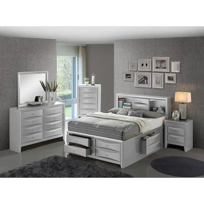 Cherry/Black/White/Gray/Cappuccino/Silver Champagne Full Panel Storage Bed, 1-Person