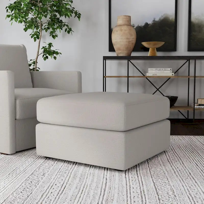 Ottoman en tissu taupe, style transitionnel, 1 place