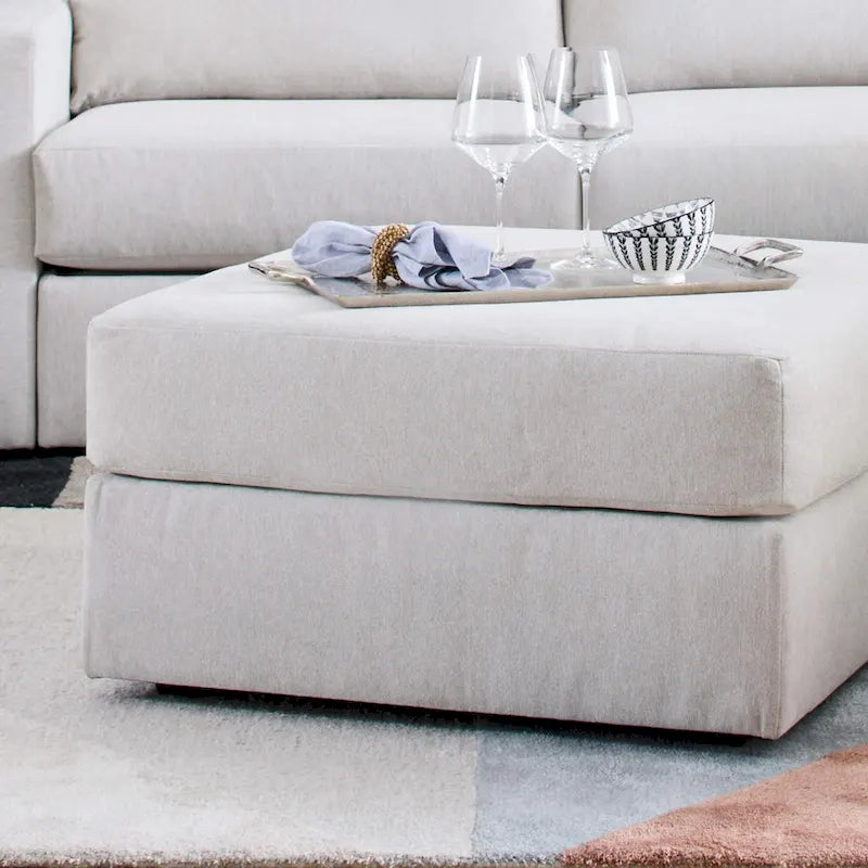 Ottoman en tissu taupe, style transitionnel, 1 place