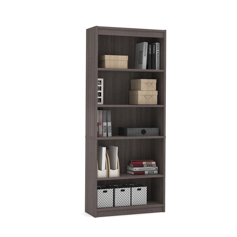 Ensemble de bureau en L blanc / gris écorce / chocolat avec classeur et bibliothèque – 1 personne