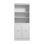 Lit escamotable Queen avec organisateur de penderie et tiroirs, 92 po L — Blanc / Gris platine / Chêne blanc lin, assemblage à 2 personnes