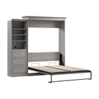 Lit escamotable Queen avec organisateur de penderie et tiroirs, 92 po L — Blanc / Gris platine / Chêne blanc lin, assemblage à 2 personnes