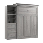 Lit escamotable Queen avec organisateur de penderie et tiroirs, 92 po L — Blanc / Gris platine / Chêne blanc lin, assemblage à 2 personnes