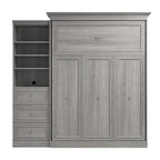 Lit escamotable Queen avec organisateur de penderie et tiroirs, 92 po L — Blanc / Gris platine / Chêne blanc lin, assemblage à 2 personnes