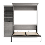 Lit escamotable Queen avec organisateur de penderie et tiroirs, 92 po L — Blanc / Gris platine / Chêne blanc lin, assemblage à 2 personnes