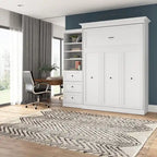 Lit escamotable Queen avec organisateur de penderie et tiroirs, 92 po L — Blanc / Gris platine / Chêne blanc lin, assemblage à 2 personnes