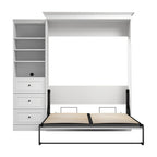 Lit escamotable Queen avec organisateur de penderie et tiroirs, 92 po L — Blanc / Gris platine / Chêne blanc lin, assemblage à 2 personnes