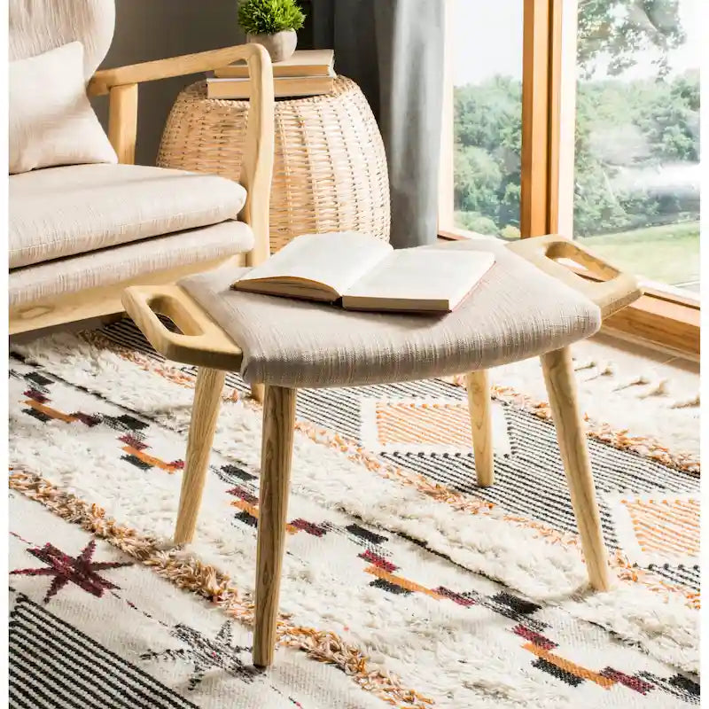 Banc mi-siècle bleu/beige et naturel, 1 place