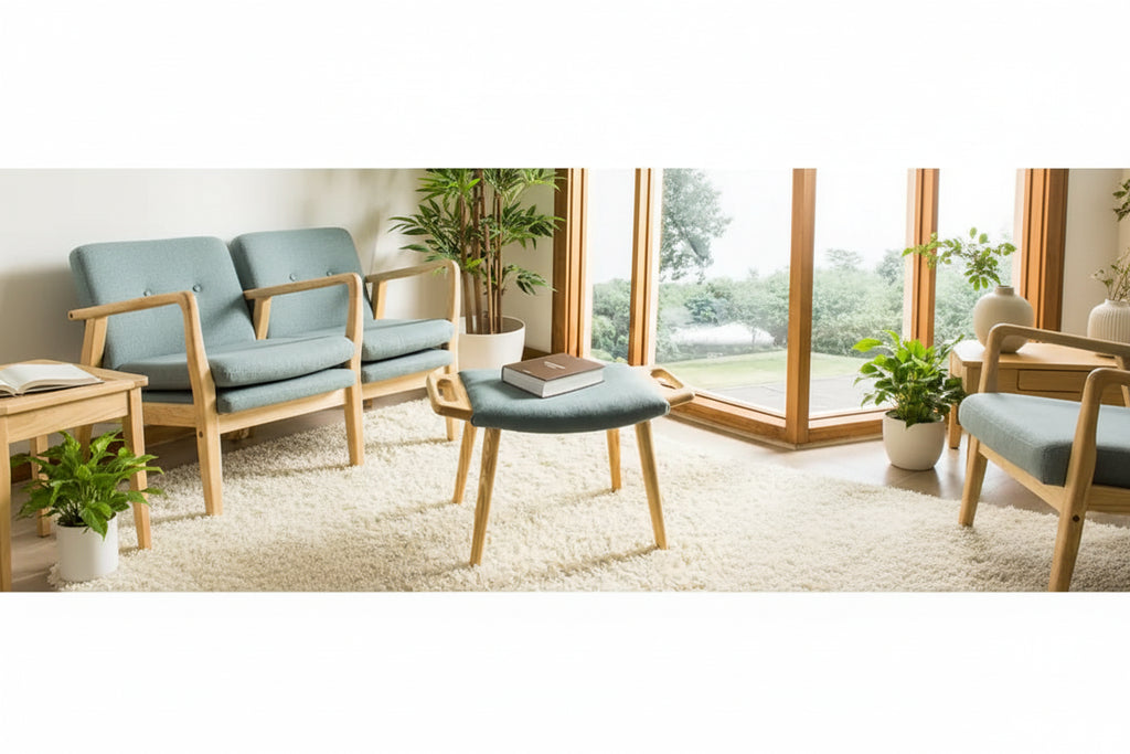 Banc mi-siècle bleu/beige et naturel, 1 place