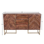 Cabinet de rangement 2 portes, 3 tiroirs, chevrons bruns
