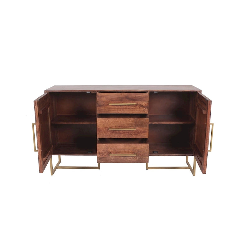 Cabinet de rangement 2 portes, 3 tiroirs, chevrons bruns