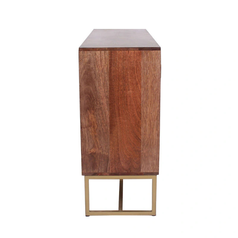 Cabinet de rangement 2 portes, 3 tiroirs, chevrons bruns