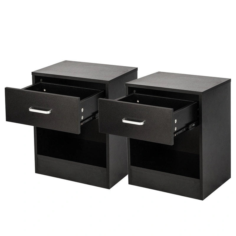 Table de chevet 1 tiroir blanc/noir – Lot de 2
