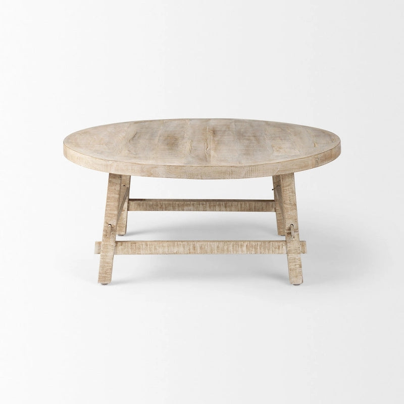 Table basse ronde en bois massif blond de 36", style rustique, pour 1 personne