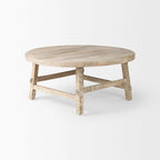 Table basse ronde en bois massif blond de 36", style rustique, pour 1 personne