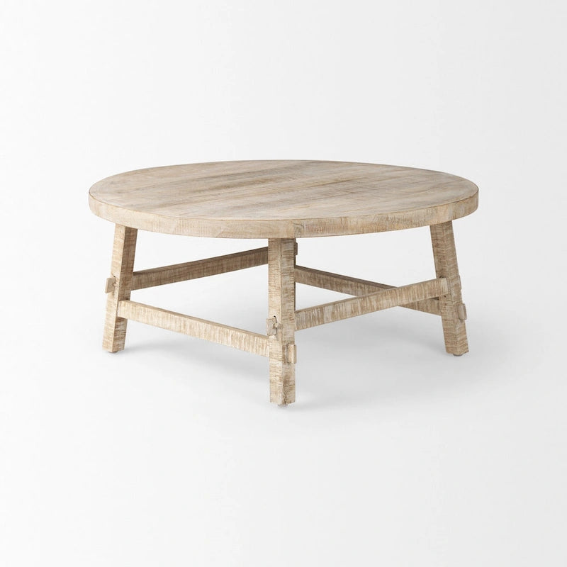 Table basse ronde en bois massif blond de 36", style rustique, pour 1 personne