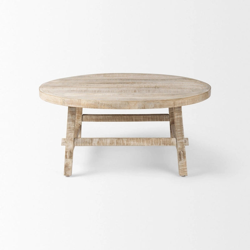 Table basse ronde en bois massif blond de 36", style rustique, pour 1 personne