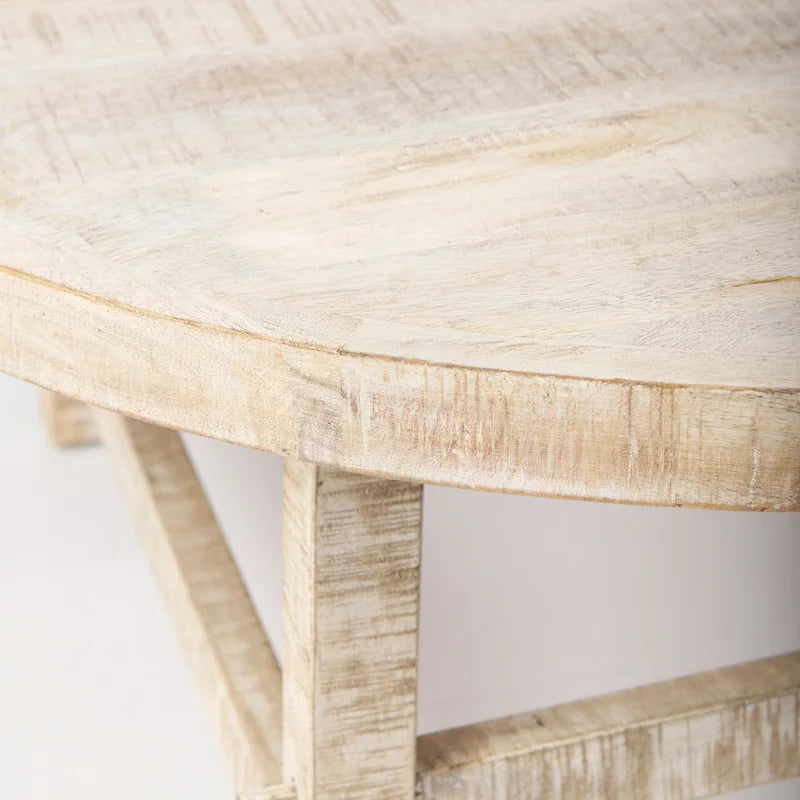 Table basse ronde en bois massif blond de 36", style rustique, pour 1 personne