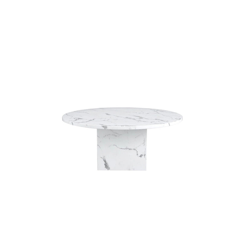 Table à manger ronde en marbre blanc, base cubique, 4-6 places