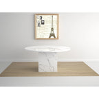 Table à manger ronde en marbre blanc, base cubique, 4-6 places