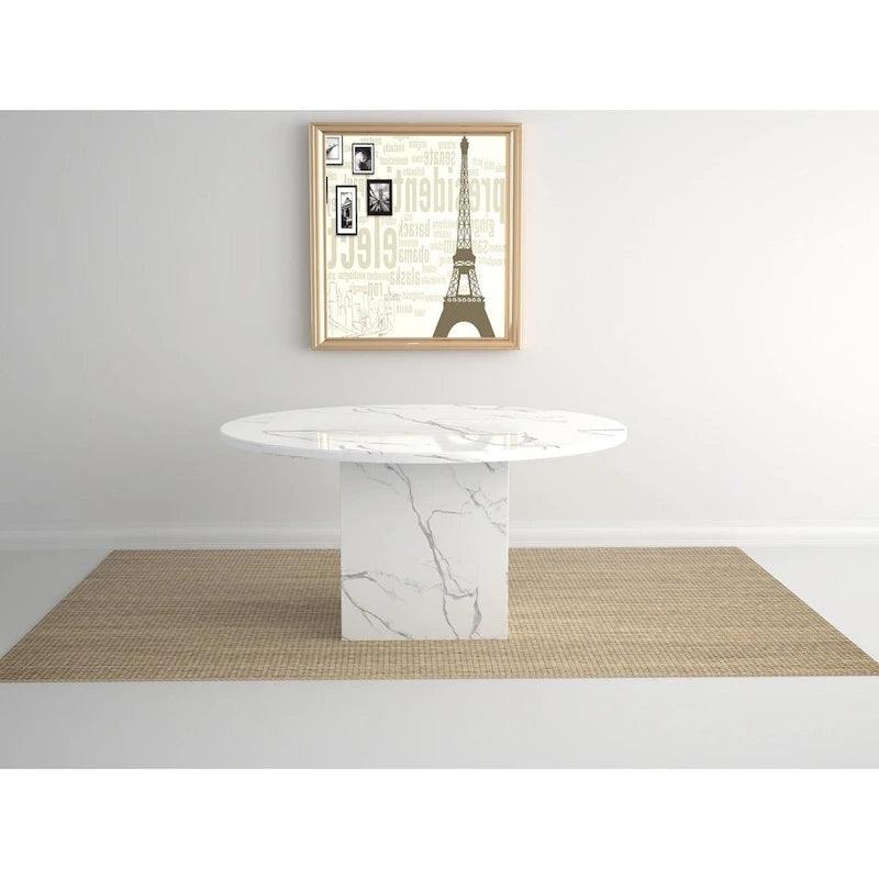 Table à manger ronde en marbre blanc, base cubique, 4-6 places