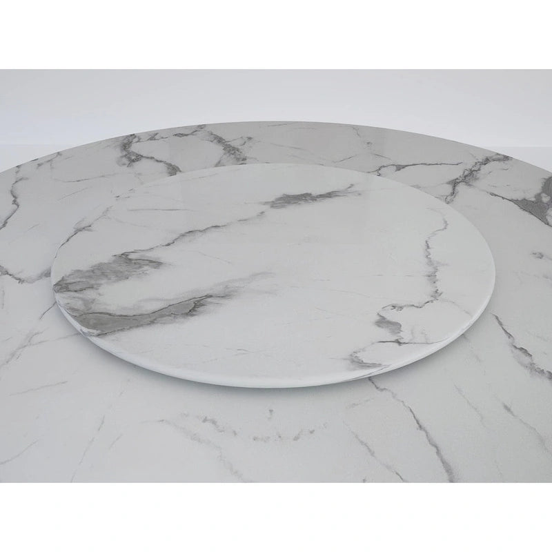 Table à manger ronde en marbre blanc, base cubique, 4-6 places