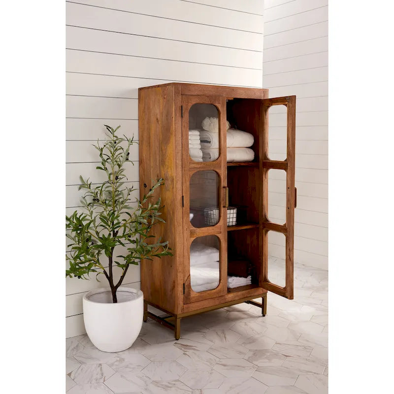 Vitrine en bois brun moyen à deux portes, 30×16×61 po