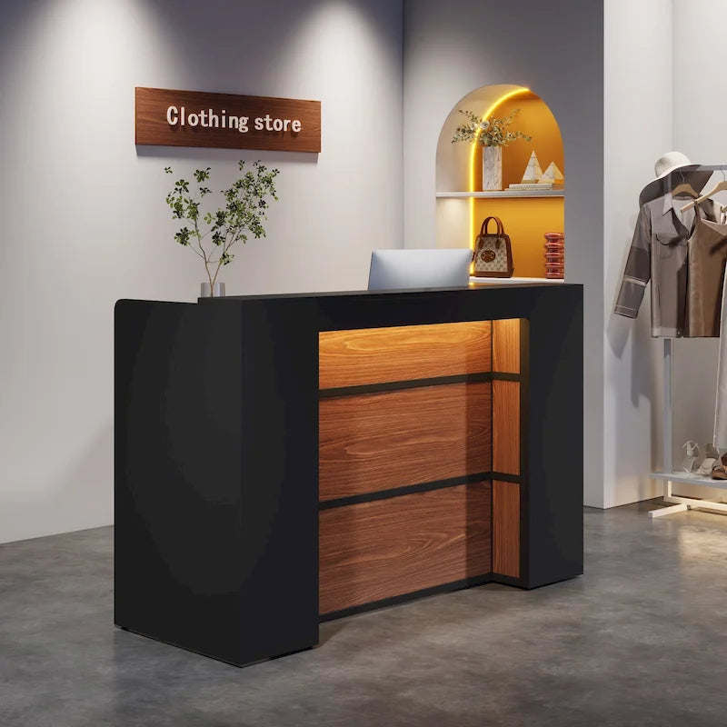 White Brown / Black Brown LED Front Reception Desk – 1 Person