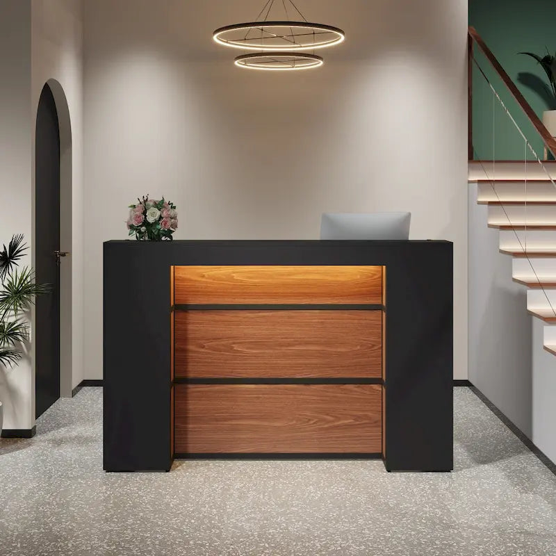 White Brown / Black Brown LED Front Reception Desk – 1 Person