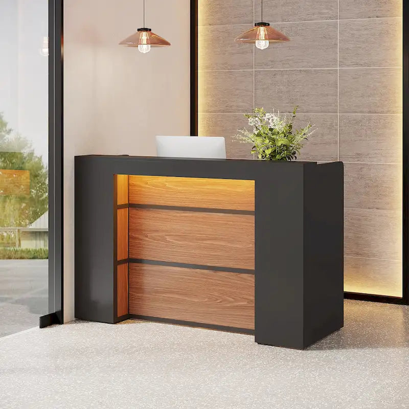 White Brown / Black Brown LED Front Reception Desk – 1 Person