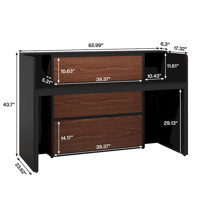 White Brown / Black Brown LED Front Reception Desk – 1 Person