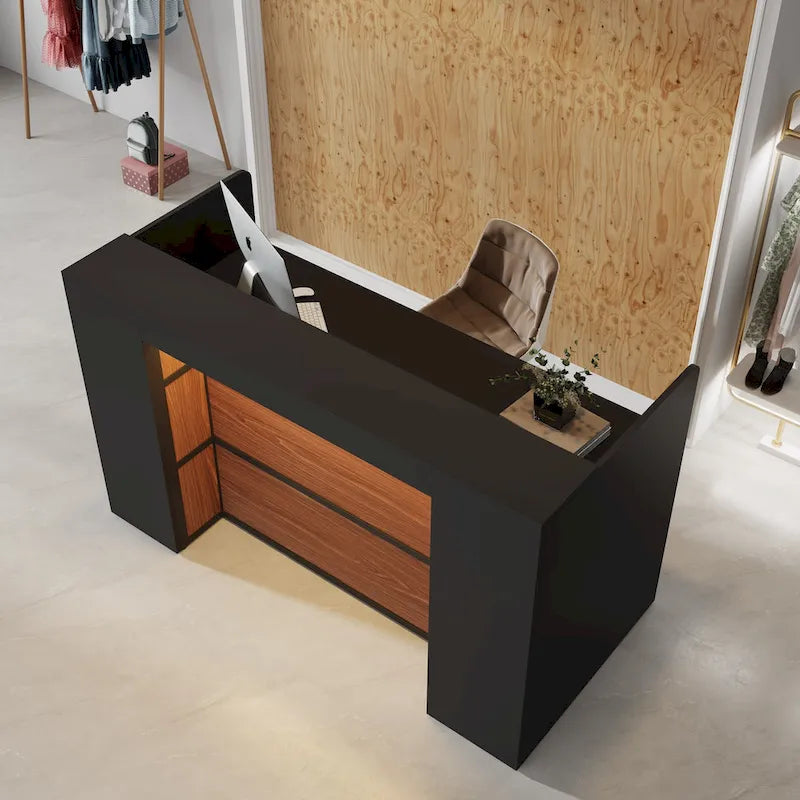White Brown / Black Brown LED Front Reception Desk – 1 Person