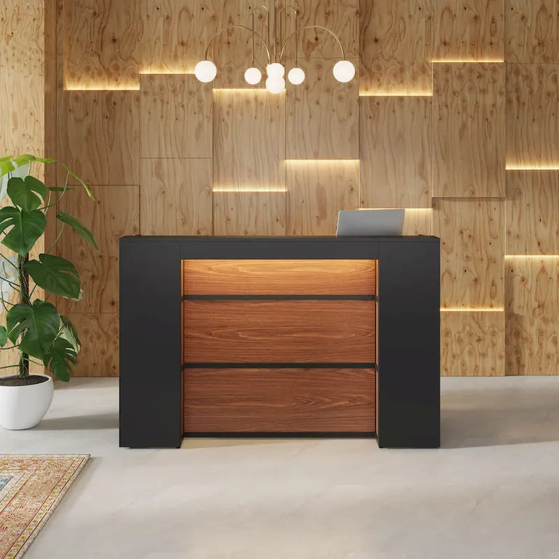 Comptoir d'accueil LED Blanc/Brun - 1 personne