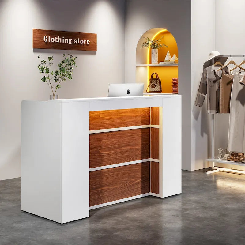 Comptoir d'accueil LED Blanc/Brun - 1 personne