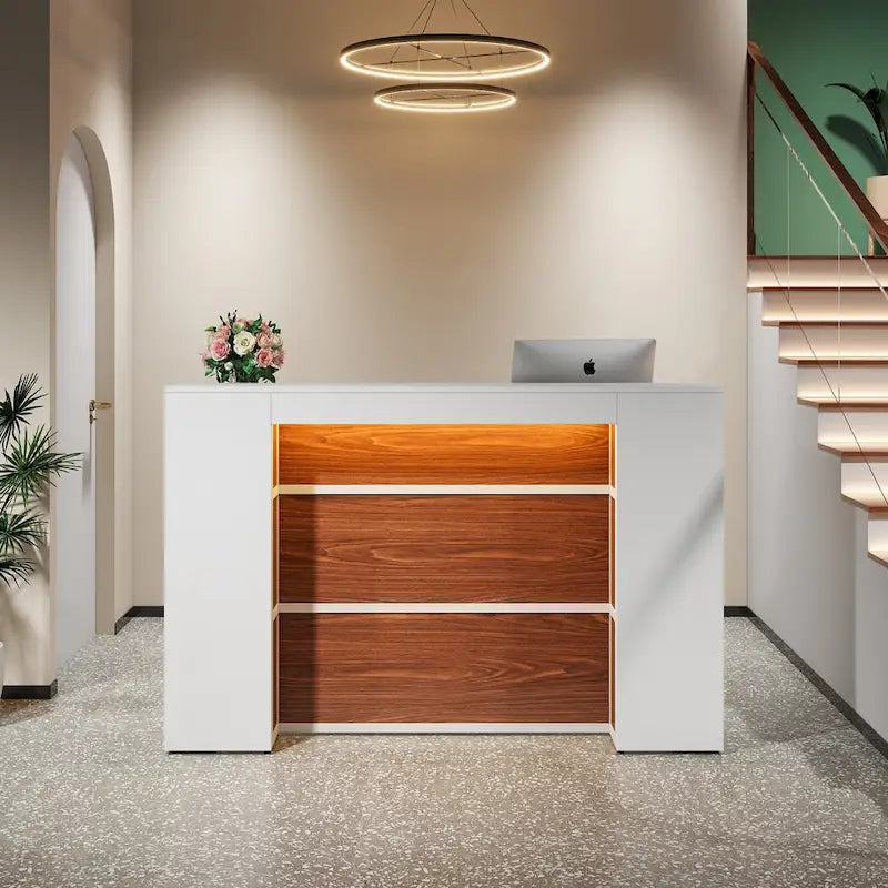 Comptoir d'accueil LED Blanc/Brun - 1 personne