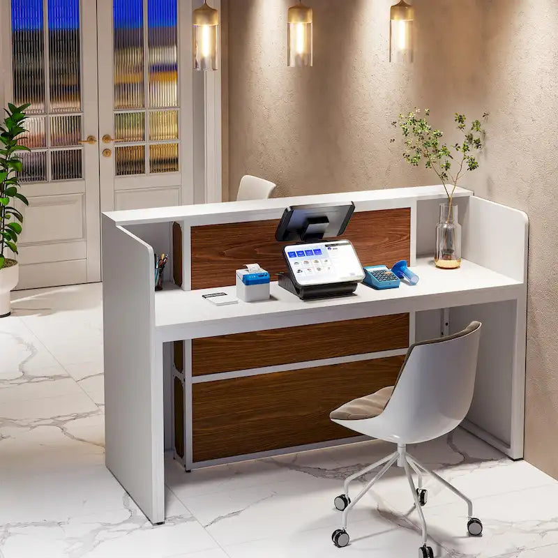 Comptoir d'accueil LED Blanc/Brun - 1 personne