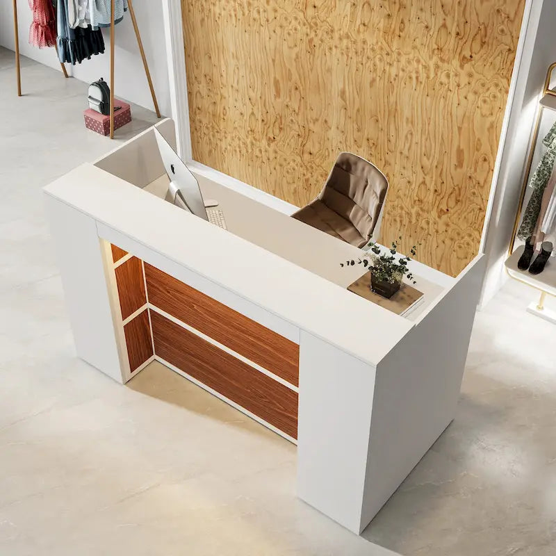Comptoir d'accueil LED Blanc/Brun - 1 personne