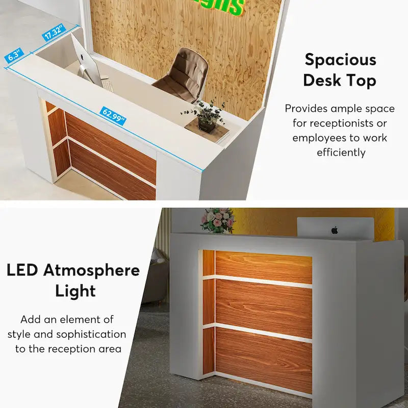 Comptoir d'accueil LED Blanc/Brun - 1 personne