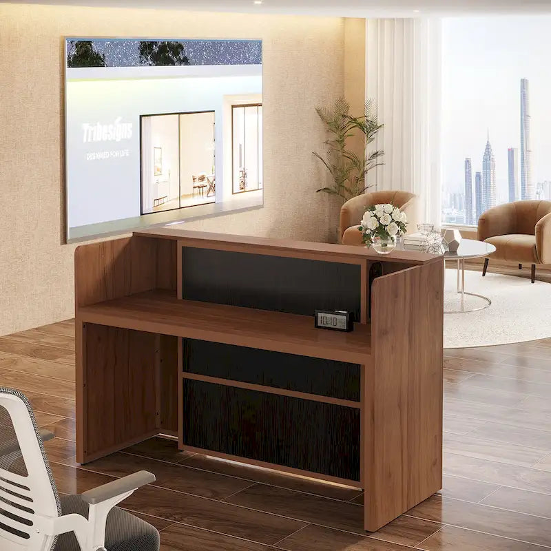 Comptoir d'accueil LED Blanc/Brun - 1 personne