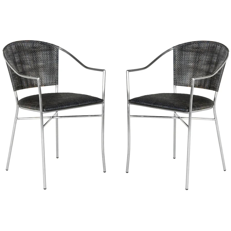 Fauteuil en rotin noir, style Mid-Century, lot de 2