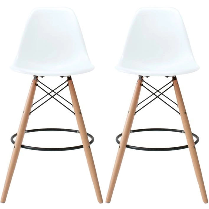 Tabouret de comptoir sans accoudoirs en plastique moulé, pieds Eiffel en bois, hauteur d'assise de 71 cm – Lot de 2